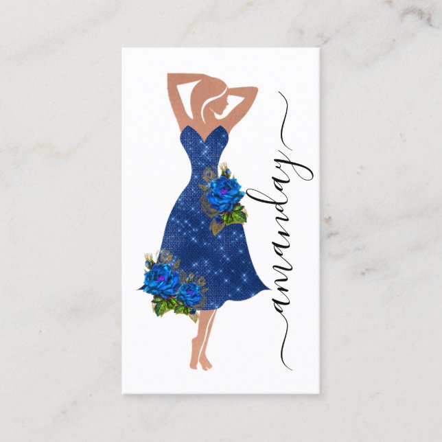 Mode Designer Dress Logo QR Blue Dress Shop Visitenkarte (Vorderseite)
