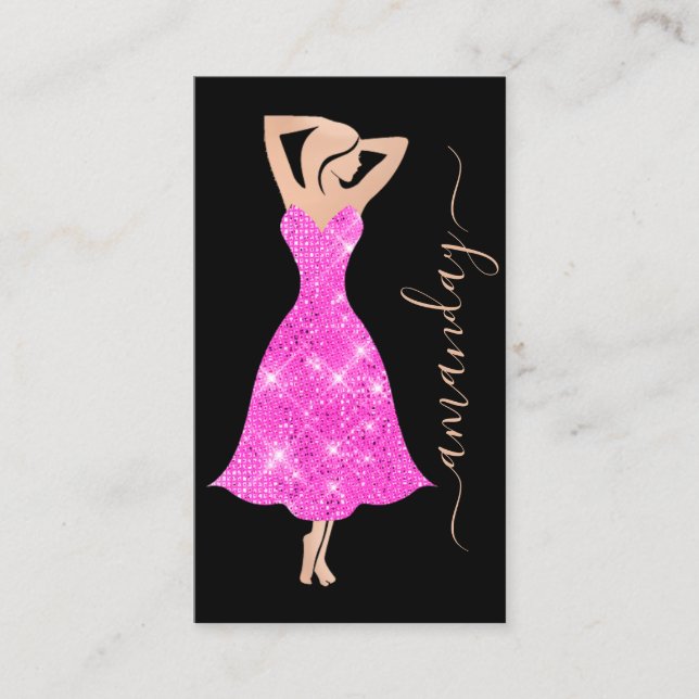 Mode Designer Dress Logo QR Rose Rosa Schwarz Visitenkarte (Vorderseite)
