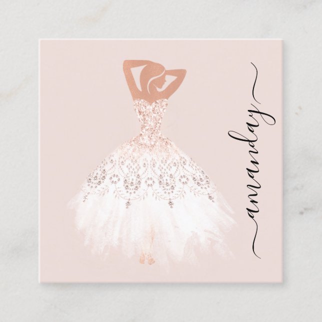 Mode Designer Shop Rose Dress Logo QR Code Quadratische Visitenkarte (Vorderseite)