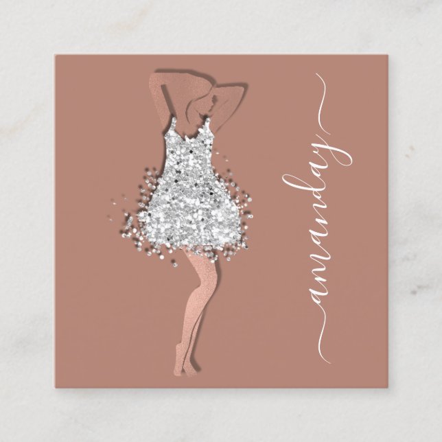 Mode Designer Shop Rose Grau Dress QR Code Quadratische Visitenkarte (Vorderseite)