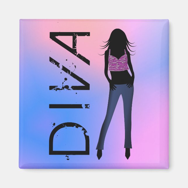 Mode Diva in Blue Jeans Custom Square Magnete Magnet (Vorne)