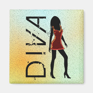 Mode Diva in roten Dressfarben Ziermagneten Magnet
