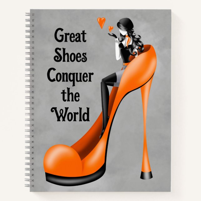 Mode-Diva in Stiletto orange Notizbuch (Vorderseite)