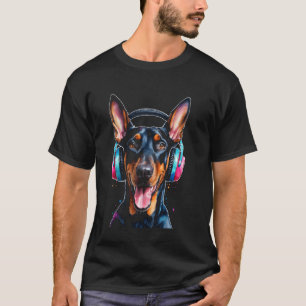 Mode Dobermann Kopfhörer Hund Lustige Tierkunst Pr T-Shirt