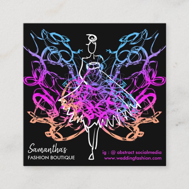 Mode Dress Girl Schmetterling abstrakt Quadratische Visitenkarte (Vorderseite)