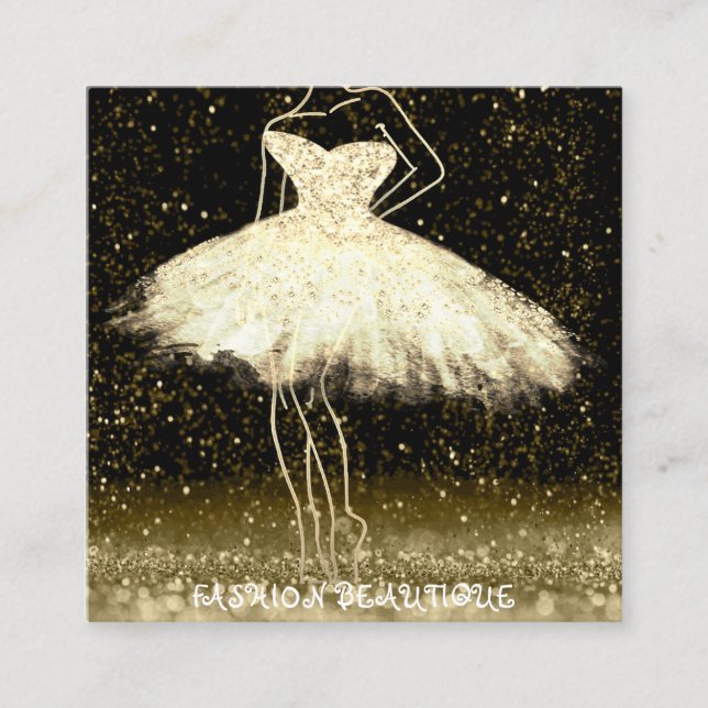 Mode Dress Logo QR Code Black Glitzer Gold Quadratische Visitenkarte (Vorderseite)