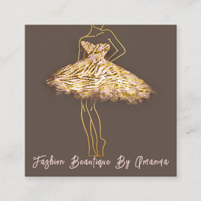 Mode Dress Logo QR Code Braun Rose Gold Dress Quadratische Visitenkarte (Vorderseite)