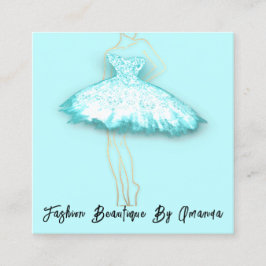 Mode Dress Logo QR Code Glitzer Blue Dress Aqua Quadratische Visitenkarte