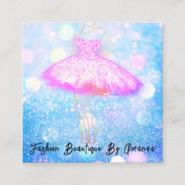 Mode Dress Logo QR Code Glitzer Rosa Kleid Blau Quadratische Visitenkarte