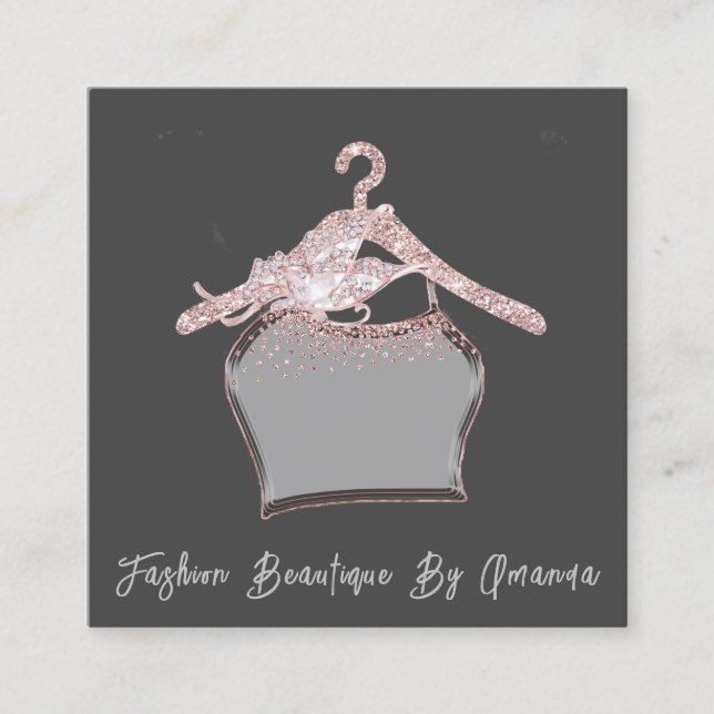 Mode Dress Logo QR Code Grau Rose Glitzer Quadratische Visitenkarte (Vorderseite)