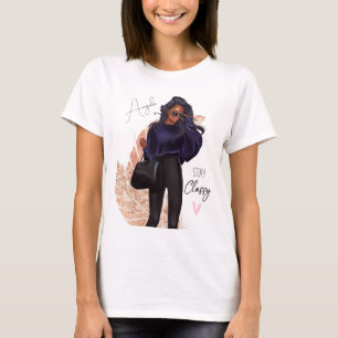 Mode Faux Glitter Mädchen Rotes Haar Braun Rosa   T-Shirt
