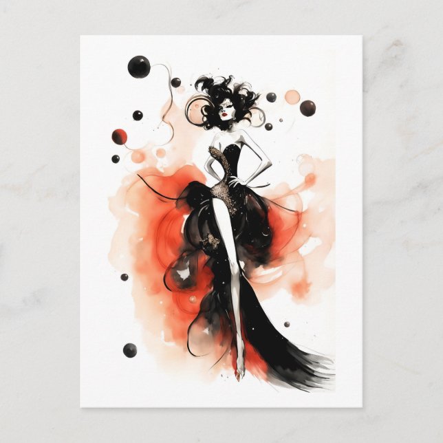 Mode-Feier. Schöne Frau im Luxkleid Postkarte (Vorderseite)