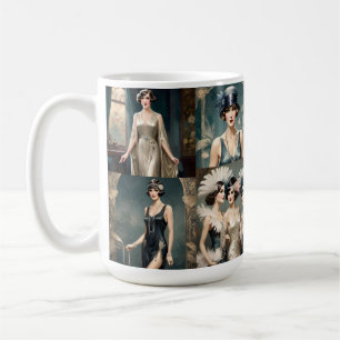 Mode-Foto-Collage für Damen der 1920er Jahre, Kaffeetasse