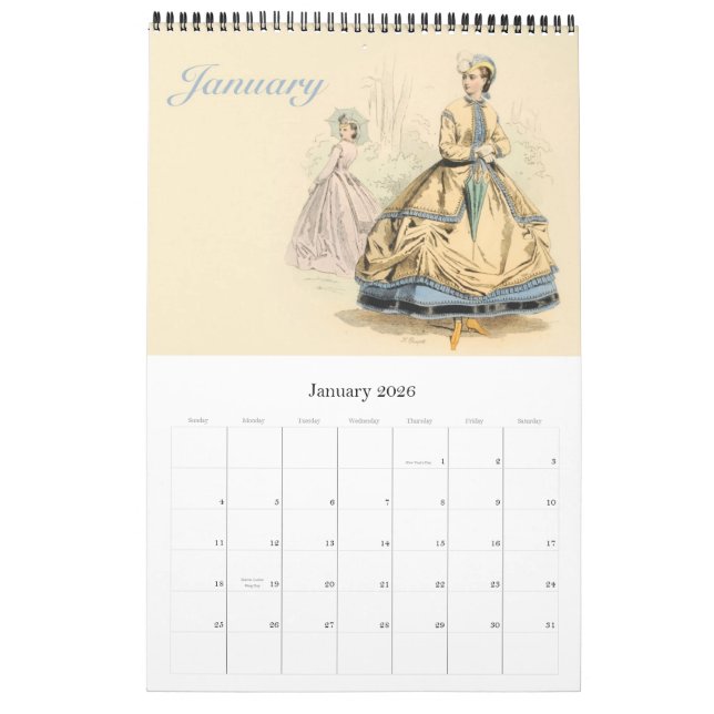 Mode française historique de calendrier imprimée (Jan 2026)