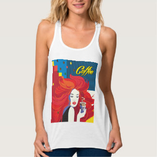 Mode Frau mit Kaffeetasse Pop Art Tank Top