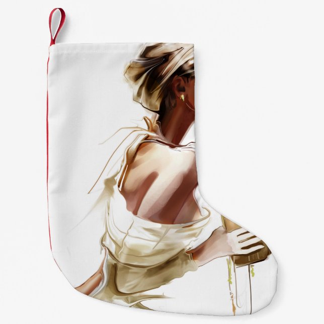 Mode Frau: Stilvolles, zeitgenössisches Portrait. Kleiner Weihnachtsstrumpf (Vorderseite)