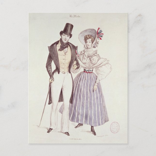 Mode für Männer und Frauen, 1830 Postkarte (Vorderseite)
