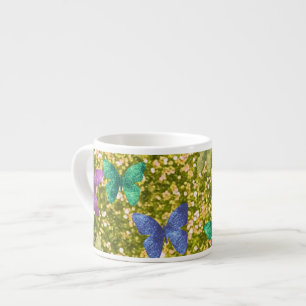 Mode glänzende goldene, farbenfrohe Schmetterlinge Espressotasse