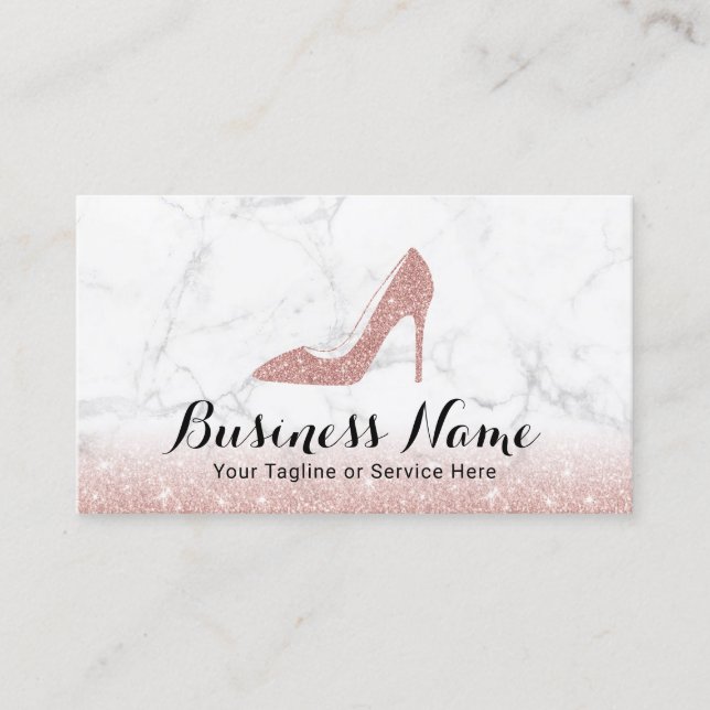 Mode High Heels Schuhe Rose Gold Glitzer Marmor Visitenkarte (Vorderseite)