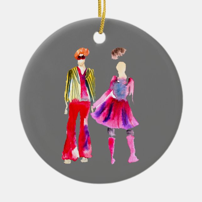 Mode Illustration Aquarellboho Keramik Ornament (Vorne)