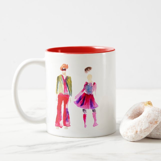 Mode Illustration Aquarellboho Zweifarbige Tasse (Mit Donut)