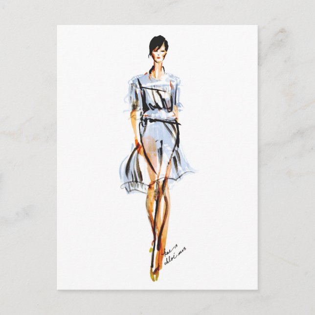 Mode Illustration | Chloe Pastel Chiffon Kleid Postkarte (Vorderseite)