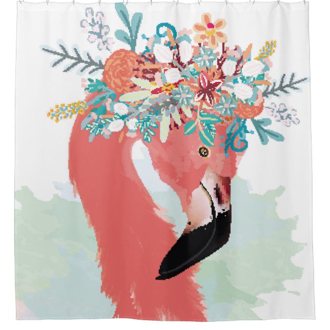 Mode-Illustration mit gezeichnet rosa Flamingoflam Duschvorhang (Vorderseite)