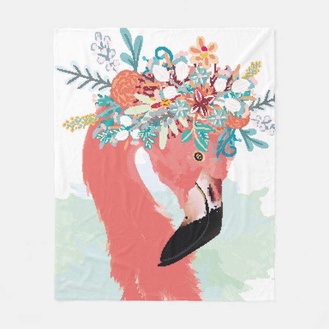 Mode-Illustration mit gezeichnet rosa Flamingoflam Fleecedecke (Vorderseite)