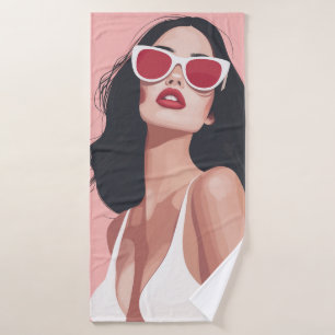 Mode Illustration Stilvolle Frau mit Sonnenbrille Badhandtuch Set