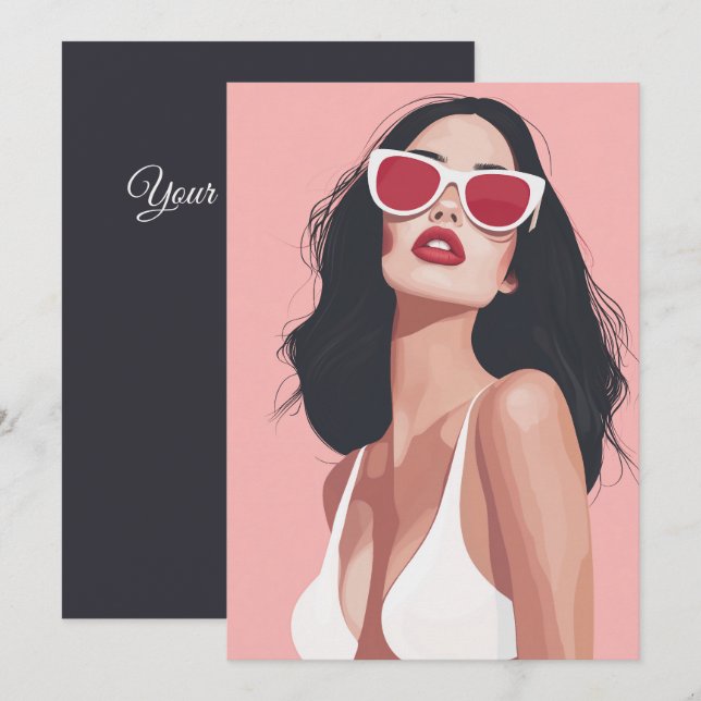 Mode Illustration Stilvolle Frau mit Sonnenbrille Einladung (Vorne/Hinten)