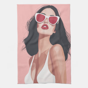 Mode Illustration Stilvolle Frau mit Sonnenbrille Geschirrtuch
