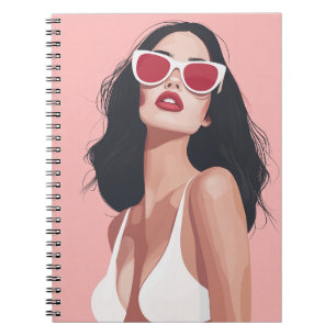 Mode Illustration Stilvolle Frau mit Sonnenbrille Notizblock