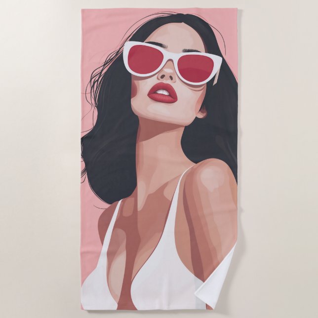 Mode Illustration Stilvolle Frau mit Sonnenbrille Strandtuch (Vorderseite)