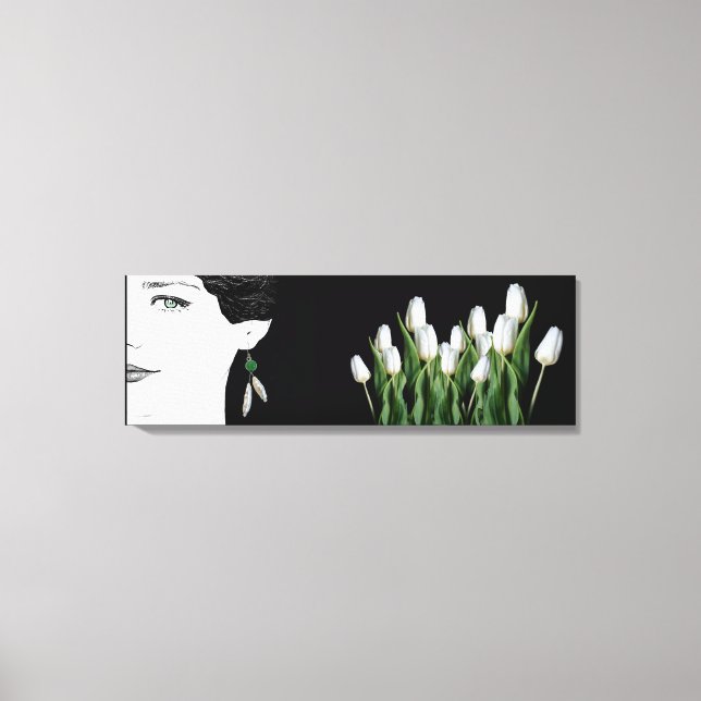 Mode Illustrator Mädchen Gesicht hübsch floralen Leinwanddruck (Vorderseite)