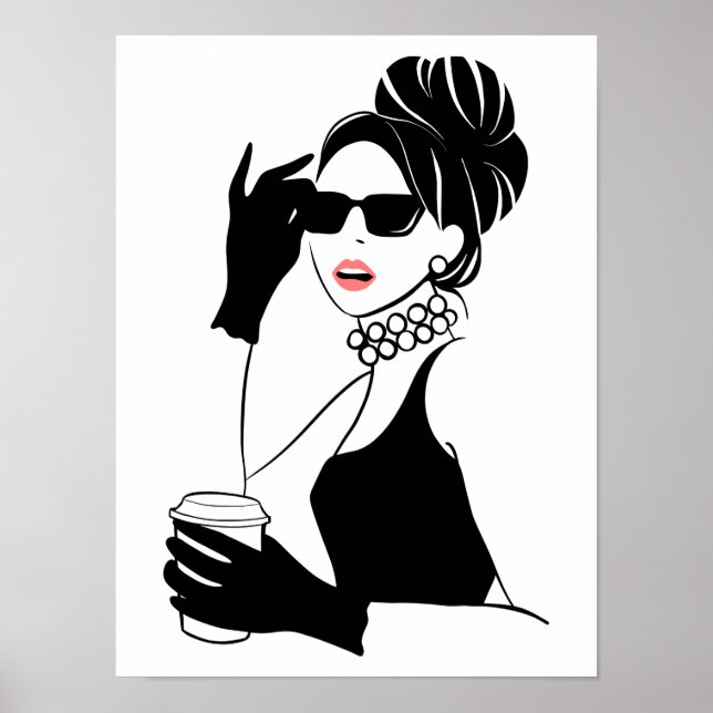 Mode Illustratorin mit Kaffee Poster (Vorne)