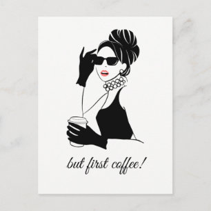 Mode Illustratorin mit Kaffee Postkarte