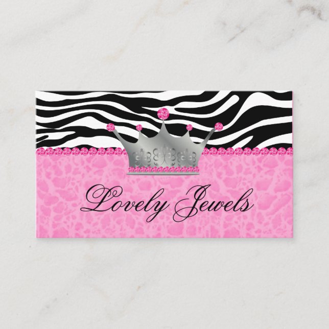 Mode Juwelen in Kronleopard Zebra Lace Pink Visitenkarte (Vorderseite)