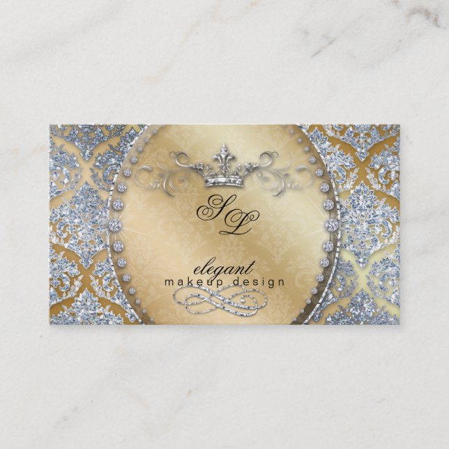Mode Juwelier Makeup Künstler Damask Kronen Cool Visitenkarte (Vorderseite)