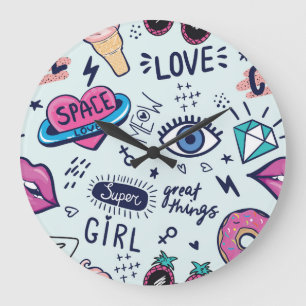 Mode Patch: Pop Art Stickers. Große Wanduhr