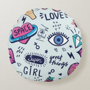 Mode Patch: Pop Art Stickers. Rundes Kissen