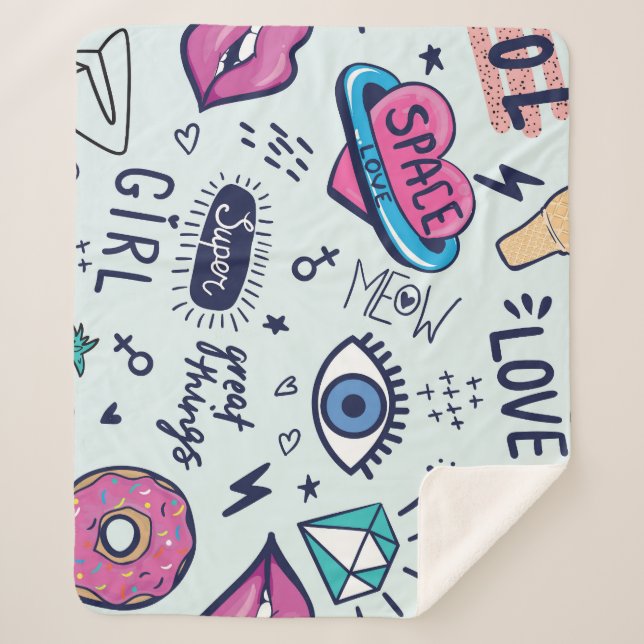Mode Patch: Pop Art Stickers. Sherpadecke (Vorderseite)