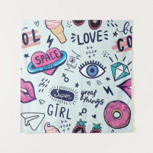 Mode Patch: Pop Art Stickers. Wandteppich