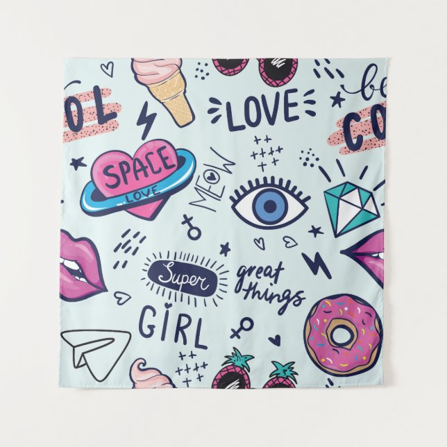 Mode Patch: Pop Art Stickers. Wandteppich (Vorderseite)