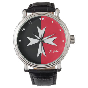 Mode/Ritter mit weißer maltesischer Kreuz- und Ma Armbanduhr