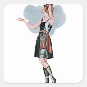 Mode Schönheit im Regen von C Coles Phillips Quadratischer Aufkleber