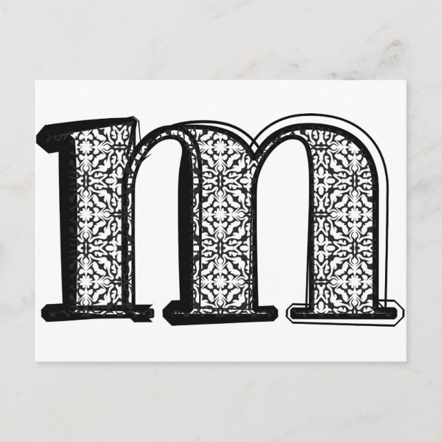 Mode-Schriftart, Buchstabe m Postkarte (Vorderseite)