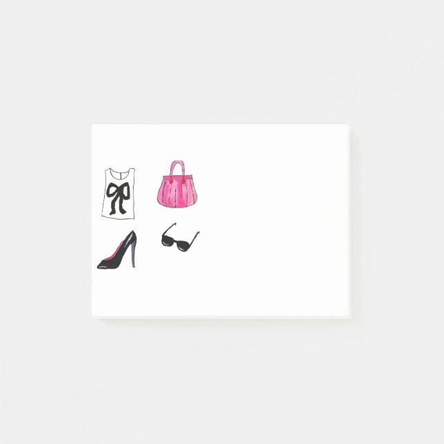 Mode Schuhe Handtasche Aquarell Fashionista Post-it Klebezettel (Vorderseite)