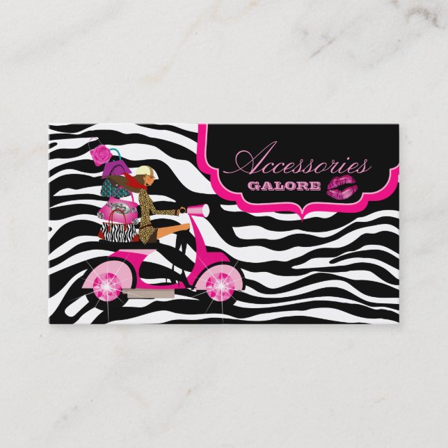 Mode schürzt Schmuck-Pink-Schwarzeszebra-Lippen Visitenkarte (Vorderseite)