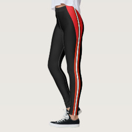 Mode Schwarz mit Rot-Weiß-Gestreift Leggings