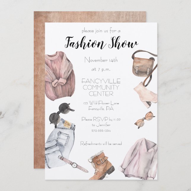 Mode Show Invitations Aquarelle Style (Devant / Derrière)